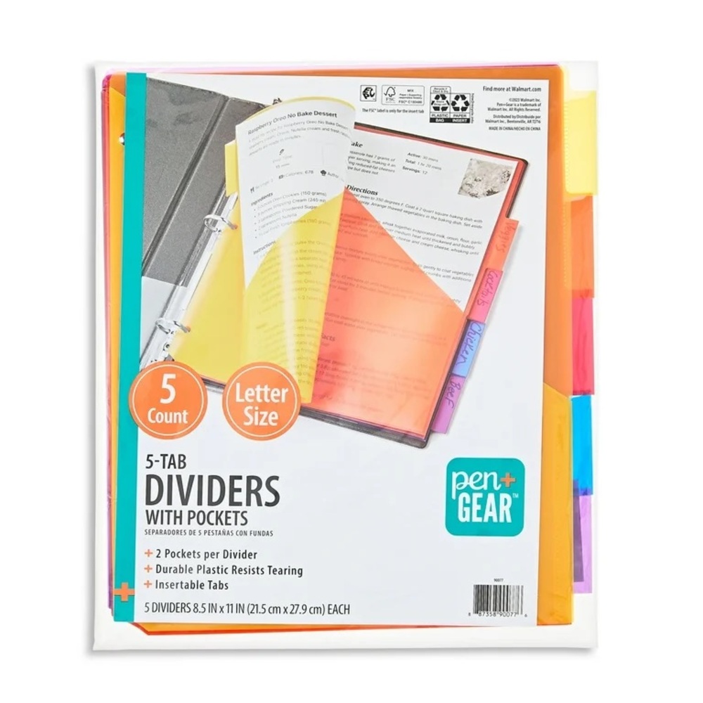 Pen+Gear Vibrant Color 5-Tab Pocket 3-Ring Binder Subject Dividers NWT